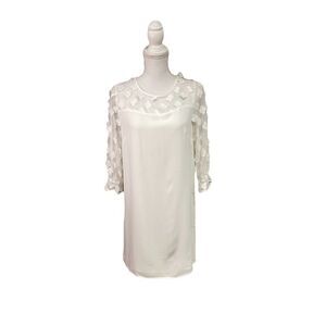 CeCe 3/4 Sleeve Flower Overlay Mini Ivory Mini Dress